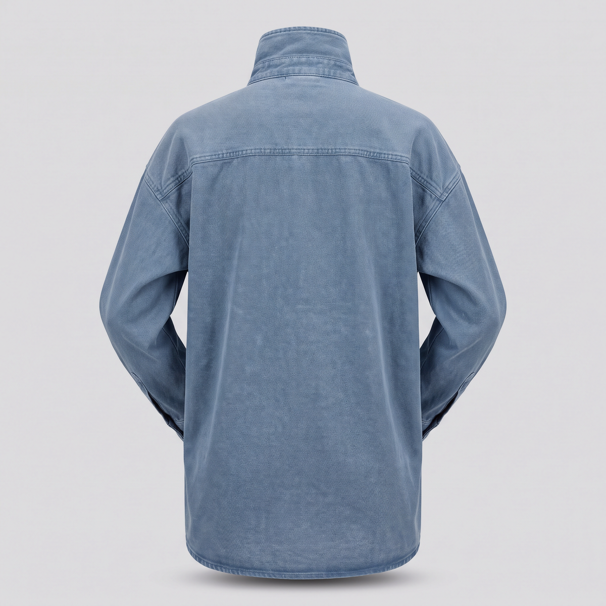 Chemise de travail oversize en sergé, bleu de travail, vue de dos — ASHBY & LOOM
