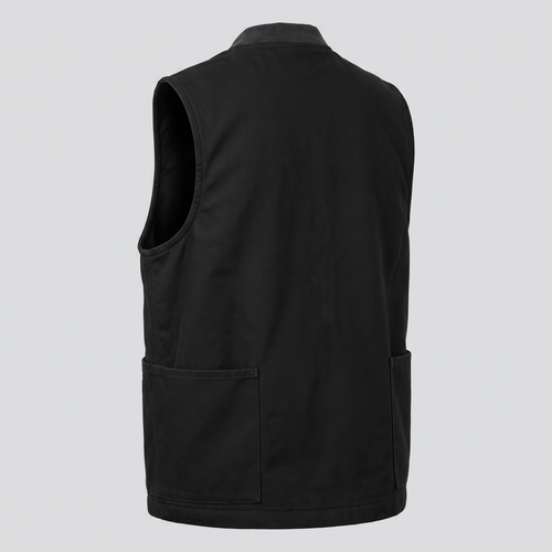 Gilet de travail doublé, noir, vue de dos — ASHBY & LOOM