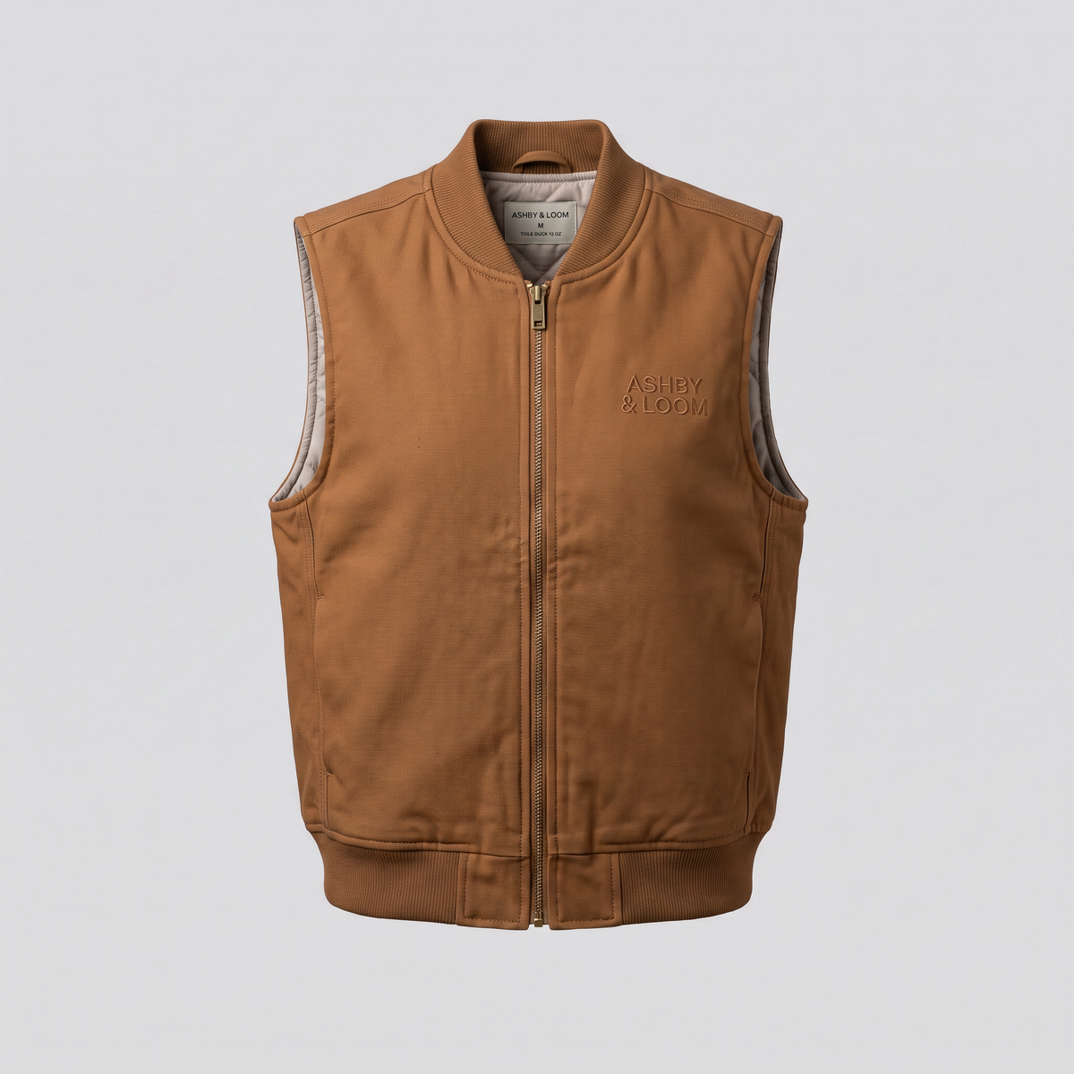 Gilet sans manches en toile duck, tabac, vue de face — ASHBY & LOOM