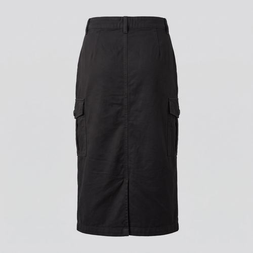 Jupe cargo midi en toile, noir, vue de dos — ASHBY & LOOM