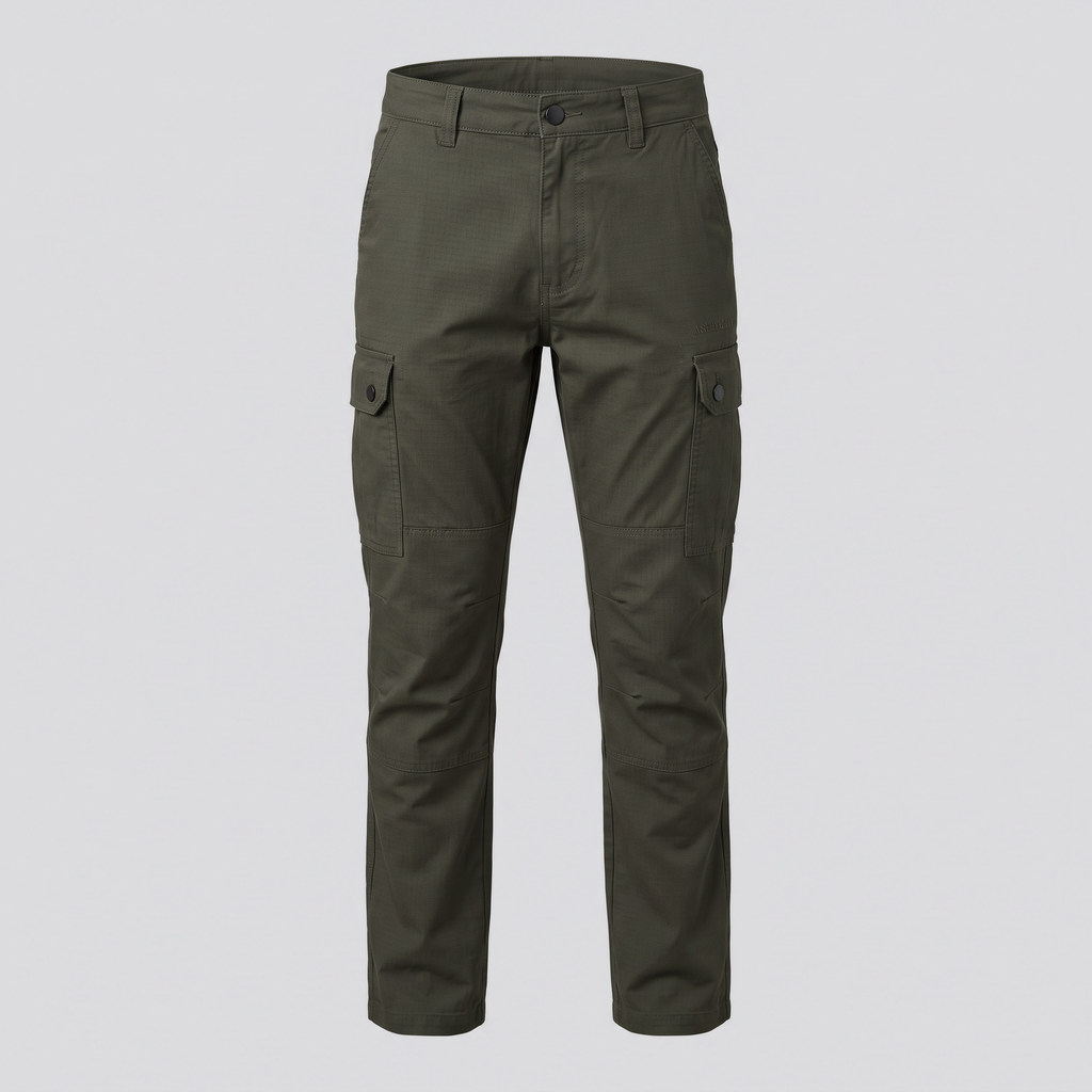 Pantalon cargo en ripstop, olive, vue de face — ASHBY & LOOM