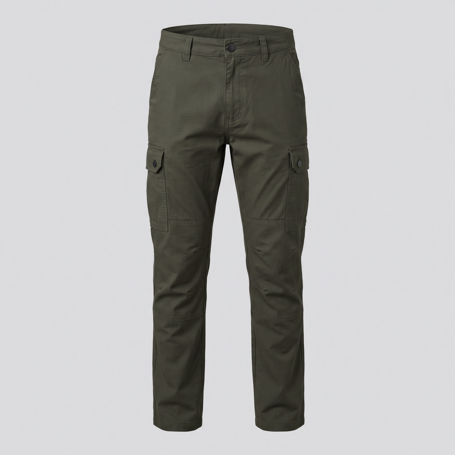 Pantalon cargo en ripstop, olive, vue de face — ASHBY & LOOM