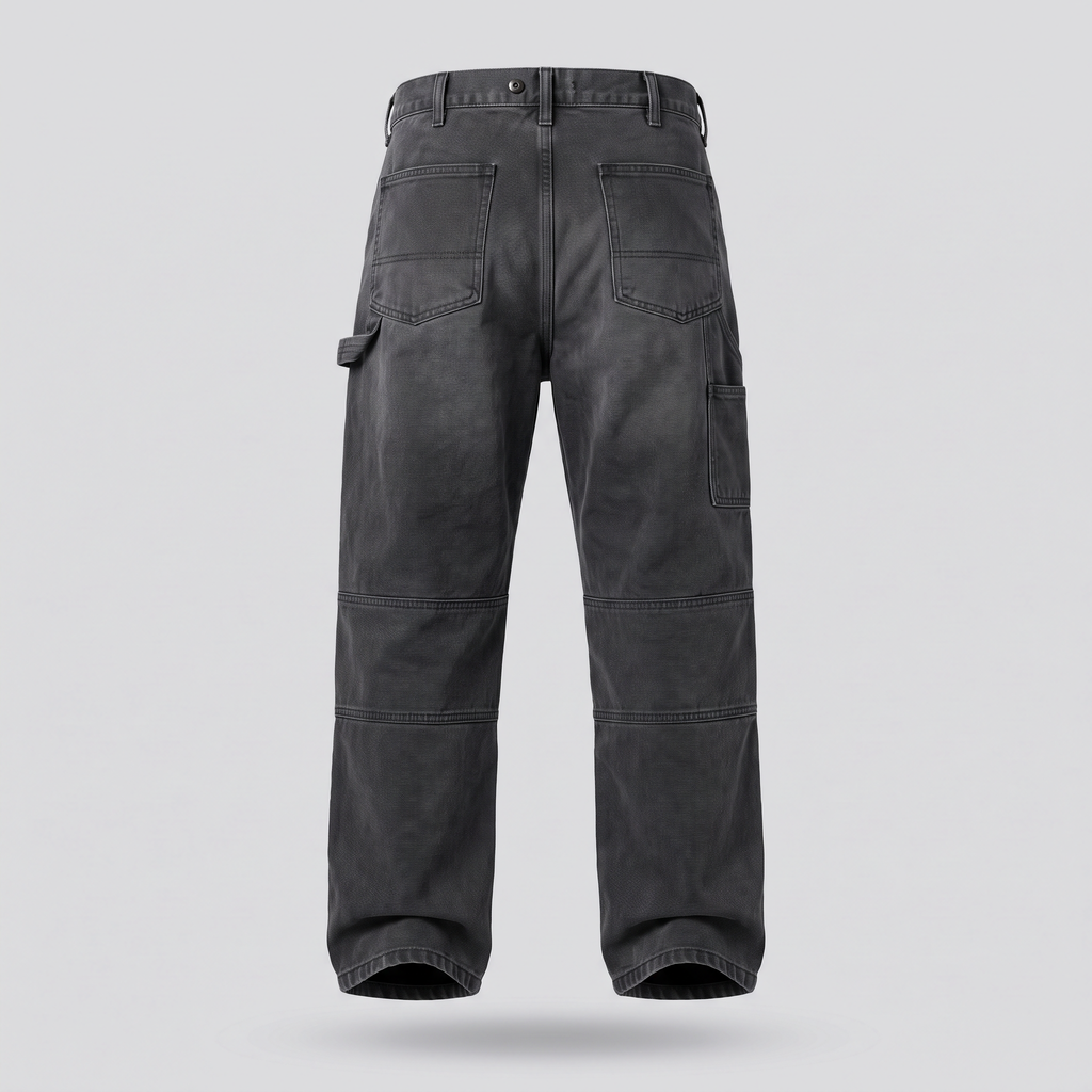 Pantalon charpentier double genou, noir délavé, vue de dos — ASHBY & LOOM