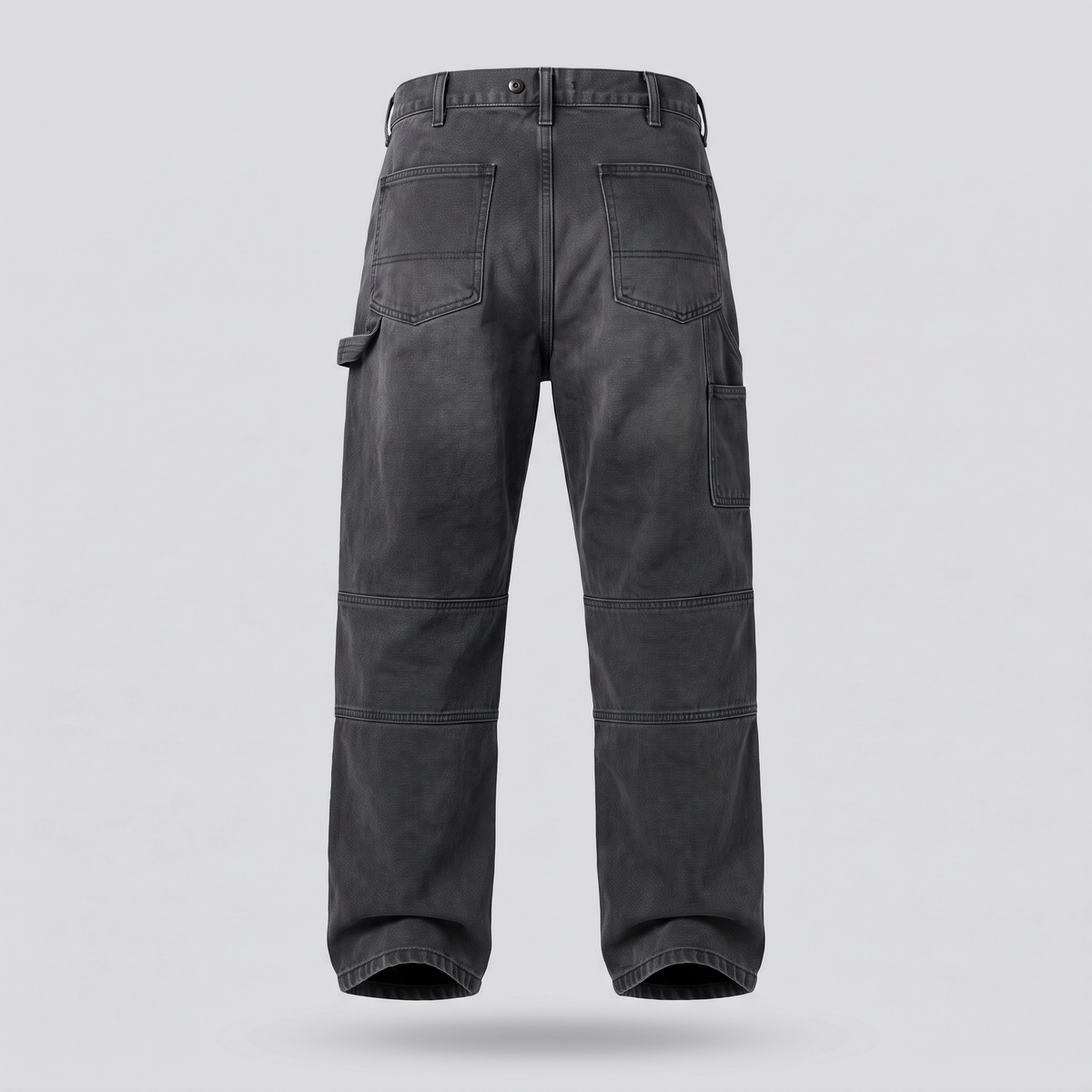 Pantalon charpentier double genou, noir délavé, vue de dos — ASHBY & LOOM