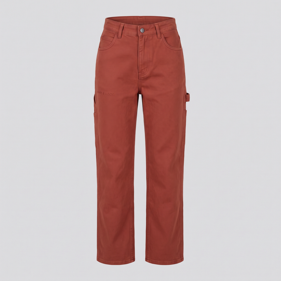 Pantalon charpentier droit, brique, vue de face — ASHBY & LOOM