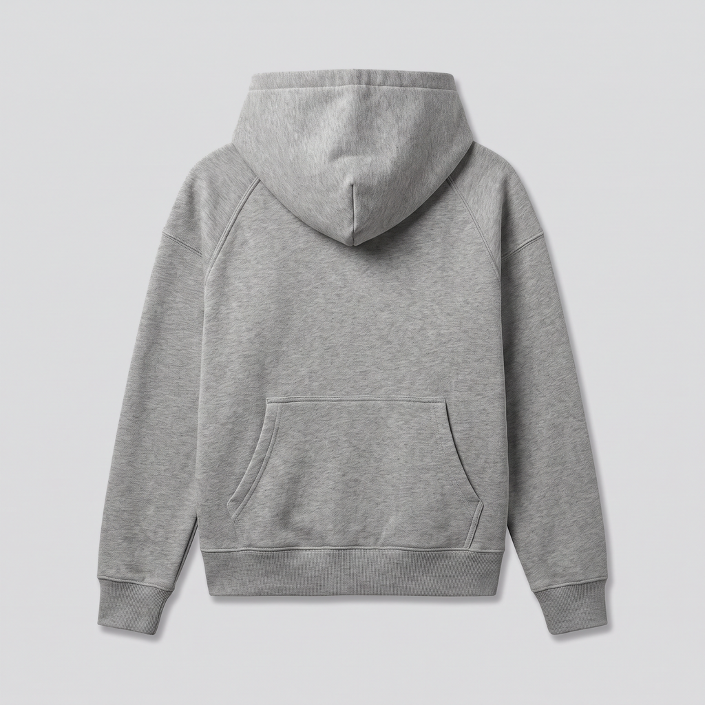 Sweat à capuche molleton lourd, gris chiné, vue de dos — ASHBY & LOOM