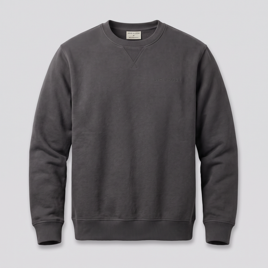 Sweat col rond molleton lourd, charbon, vue de face — ASHBY & LOOM