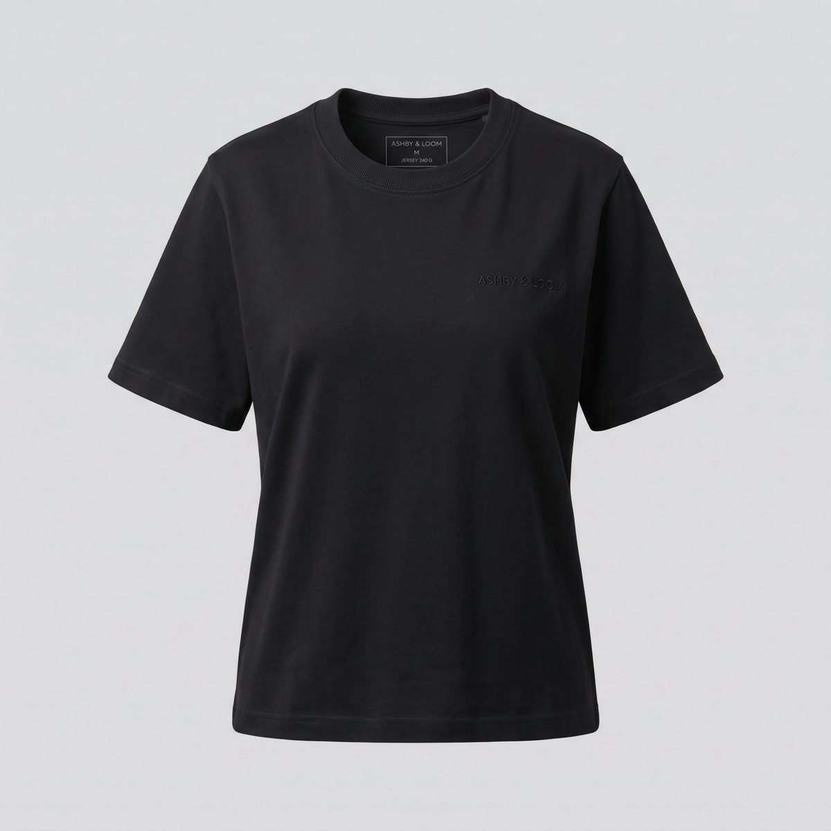 T-shirt épais coupe carrée, noir, vue de face — ASHBY & LOOM