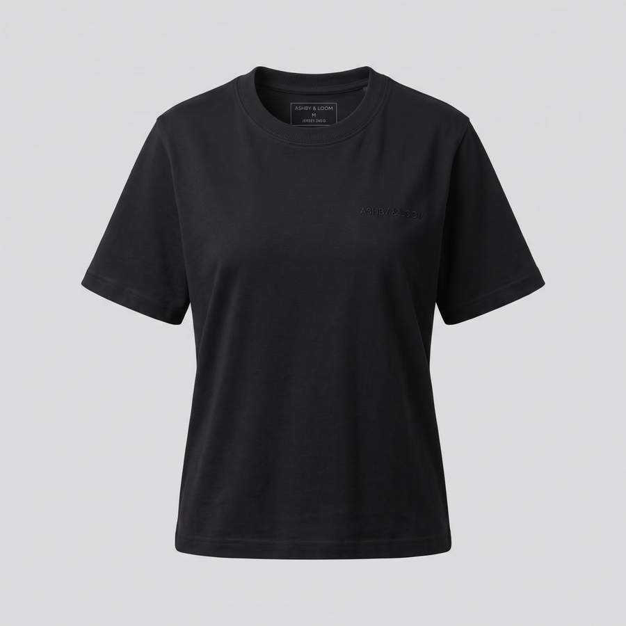 T-shirt épais coupe carrée, noir, vue de face — ASHBY & LOOM