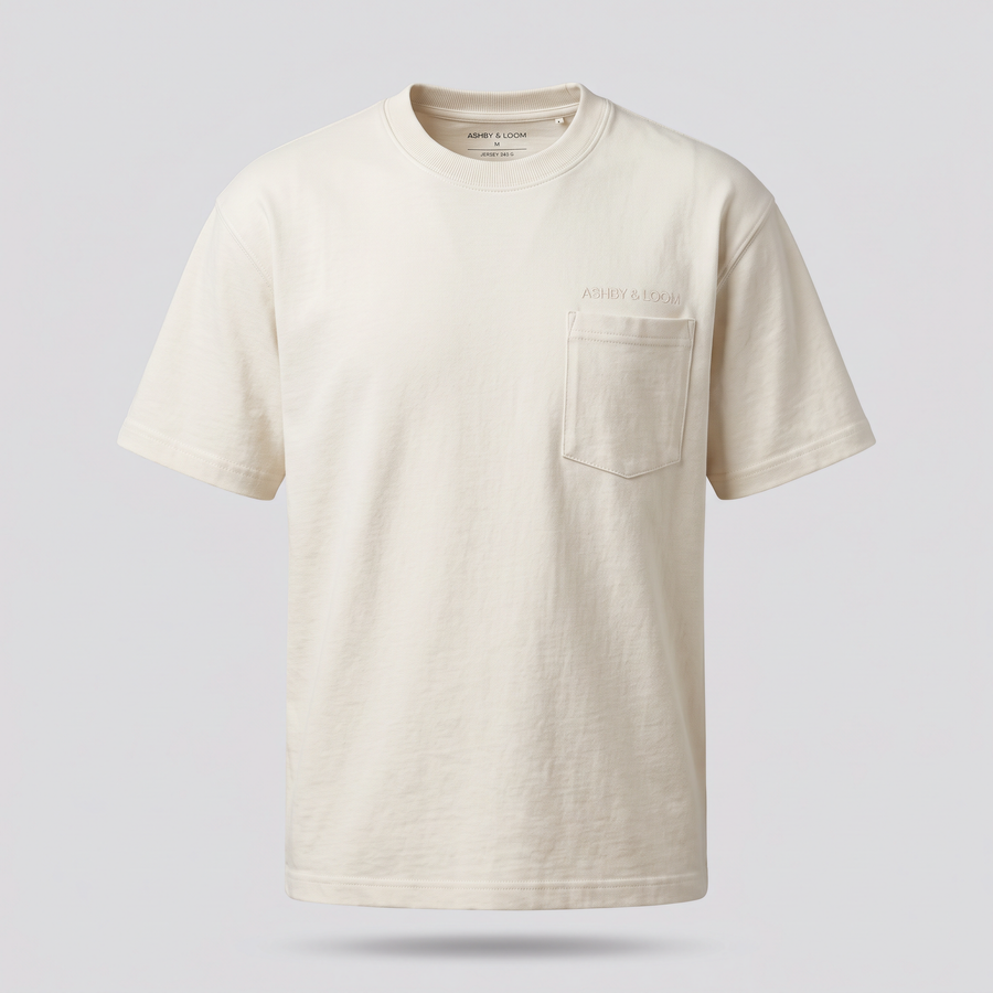 T-shirt lourd à poche, écru, vue de face — ASHBY & LOOM