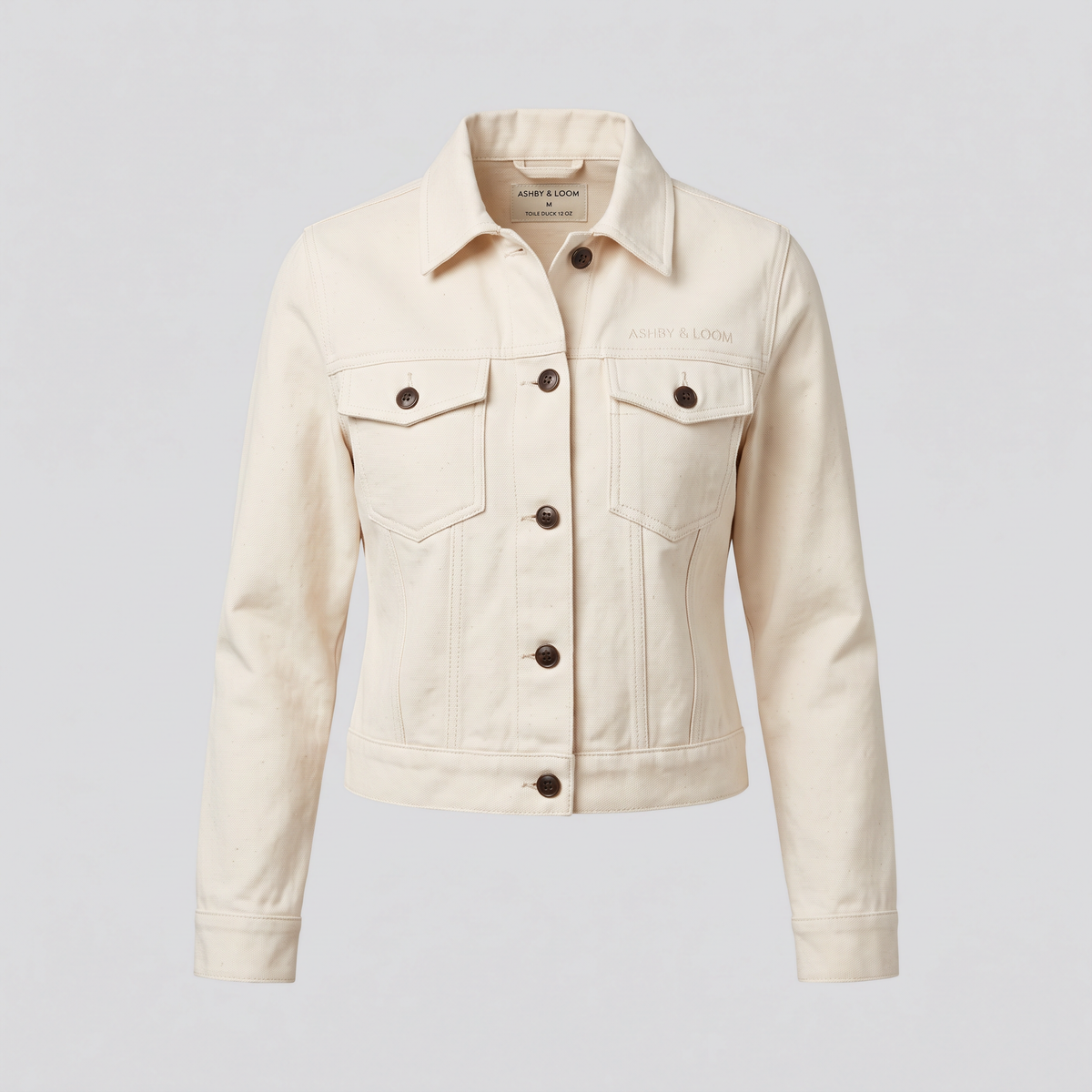 Veste de travail courte en toile, écru, vue de face — ASHBY & LOOM