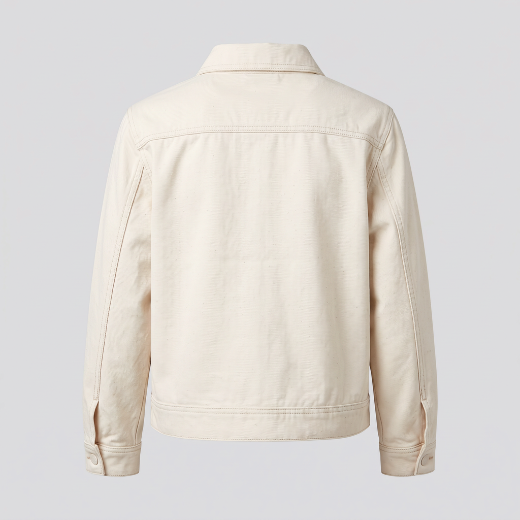 Veste de travail courte en toile, écru, vue de dos — ASHBY & LOOM