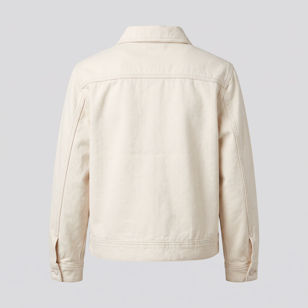Veste de travail courte en toile, écru, vue de dos — ASHBY & LOOM