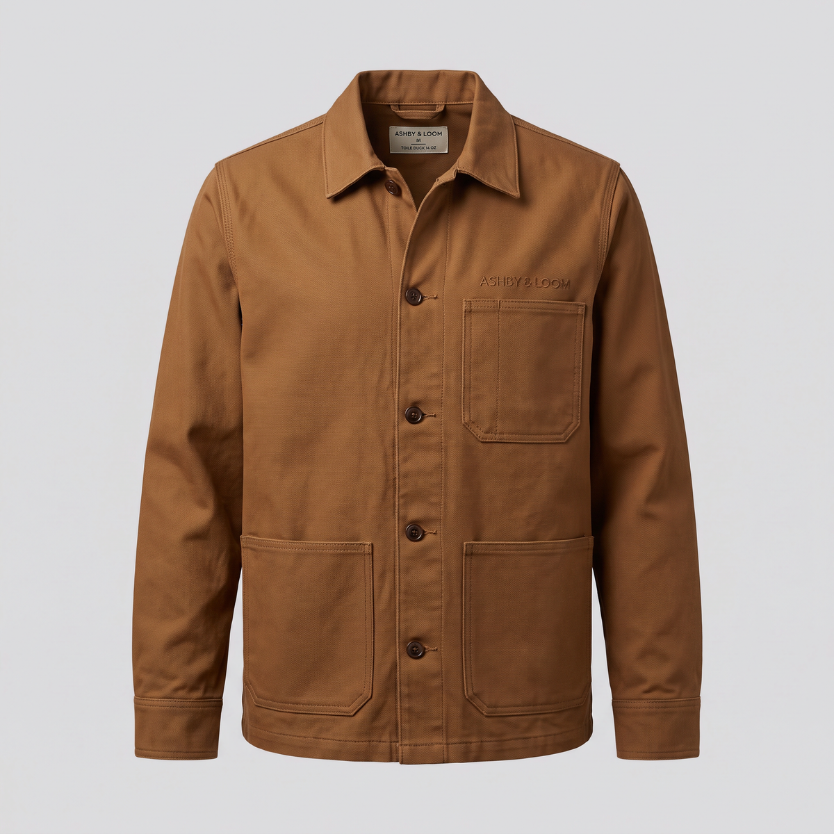 Veste de travail en toile duck, tabac, vue de face — ASHBY & LOOM